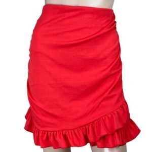 Vintage Red peplum Ruffled‎ Ruched Layered Stretch Bodycon Mini Skirt Size small